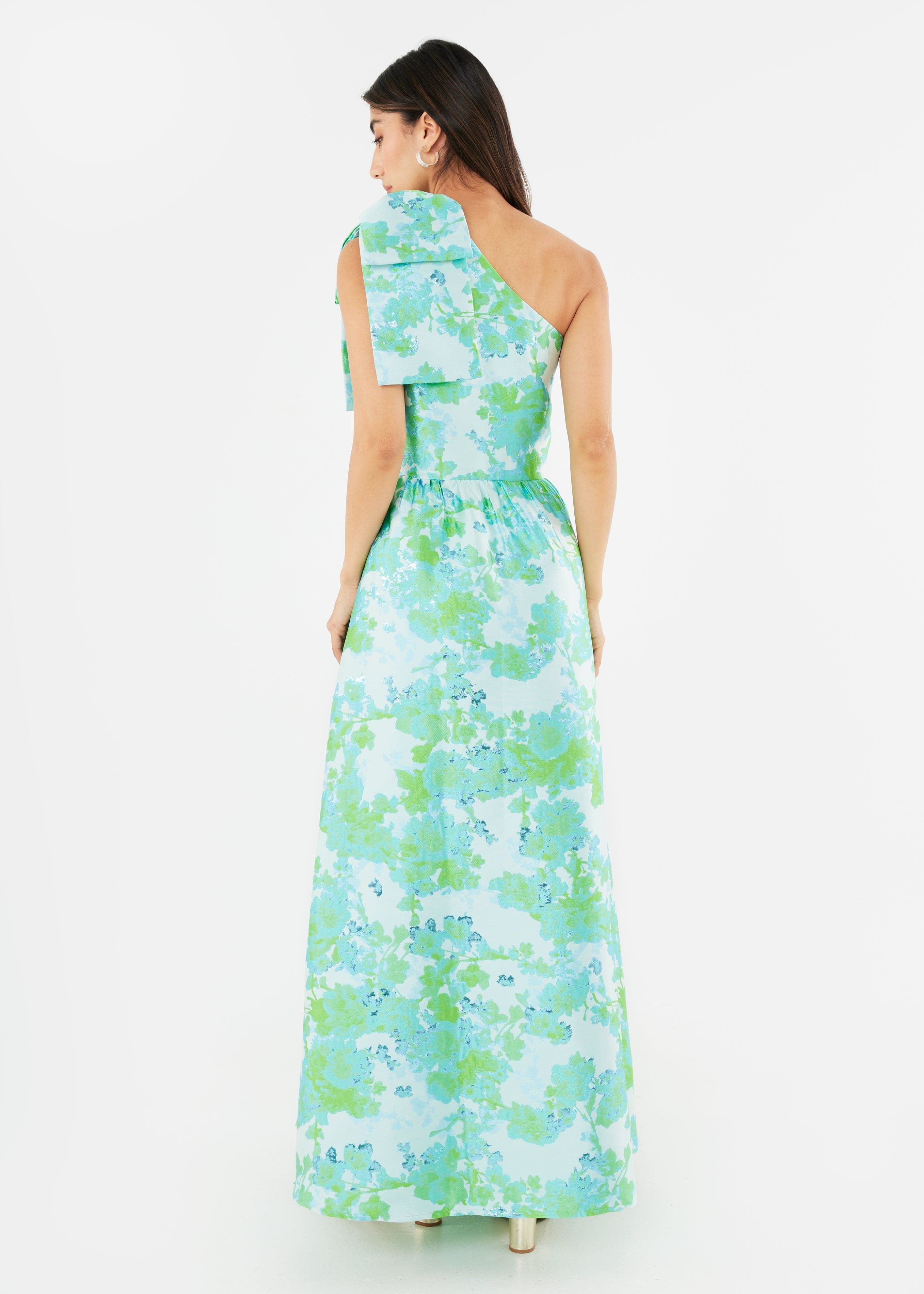 Abbey Glass Dress Caroline Gown Green Abstract Brocade