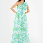 Abbey Glass Dress Caroline Gown Green Abstract Brocade