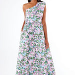 Abbey Glass Dress Caroline Gown Pink Abstract Floral Jacquard