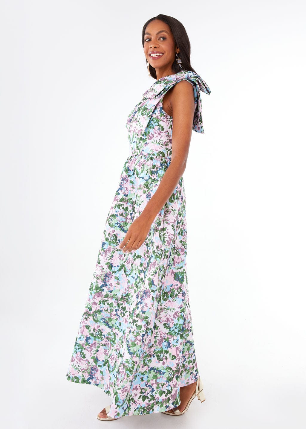 Abbey Glass Dress Caroline Gown Pink Abstract Floral Jacquard