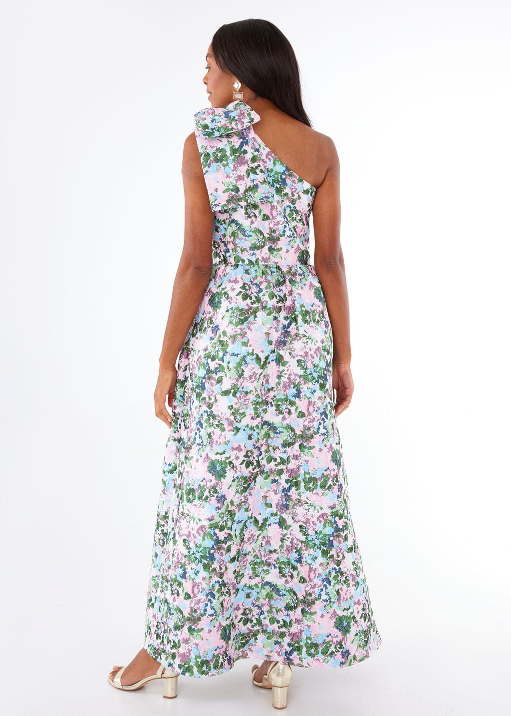 Abbey Glass Dress Caroline Gown Pink Abstract Floral Jacquard