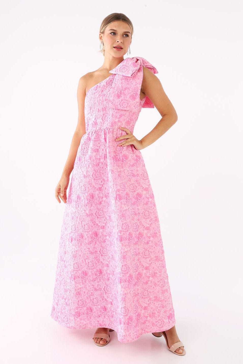 Abbey Glass Dress Caroline Gown Pink Bubble Jacquard