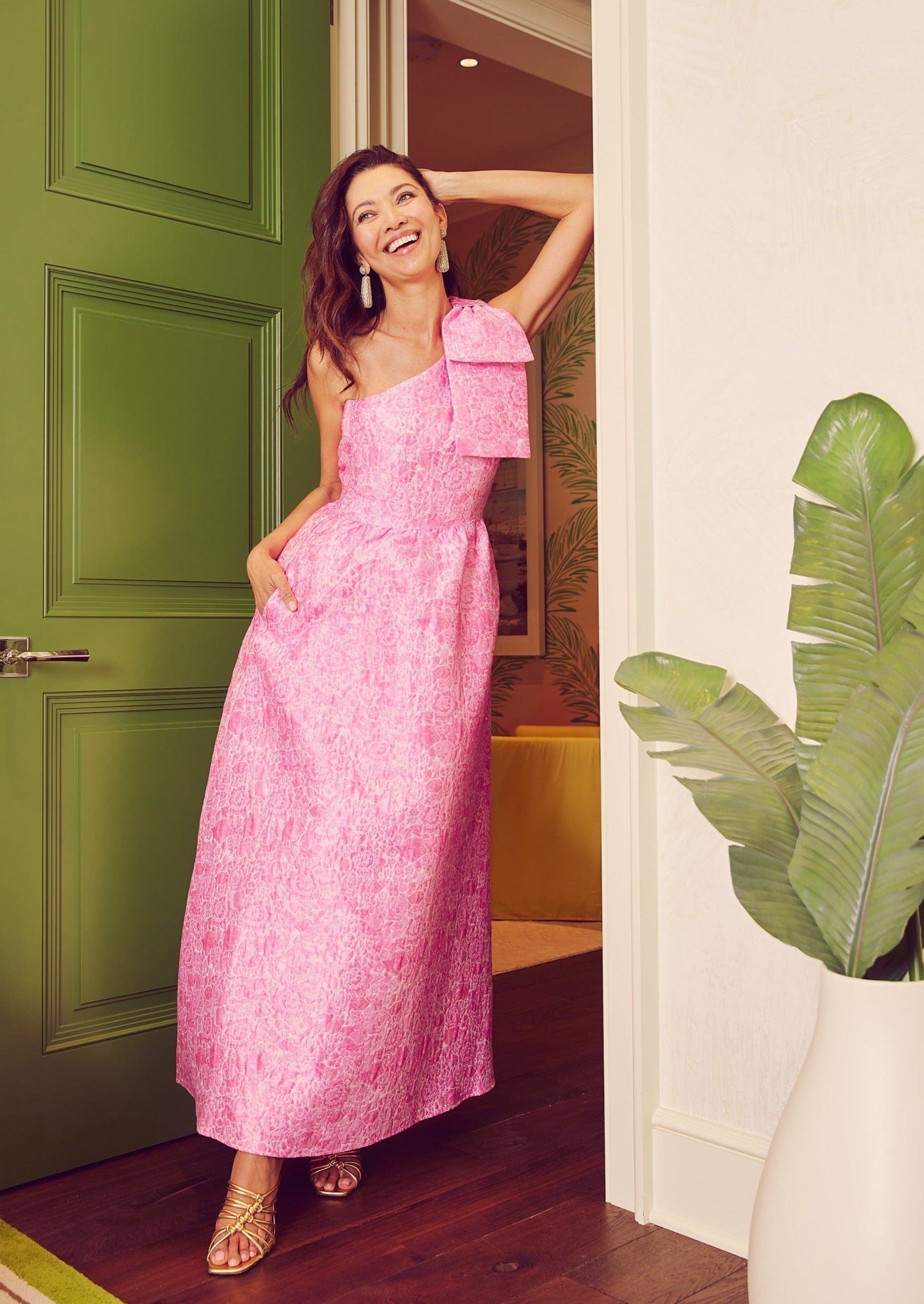 Abbey Glass Dress Caroline Gown Pink Bubble Jacquard