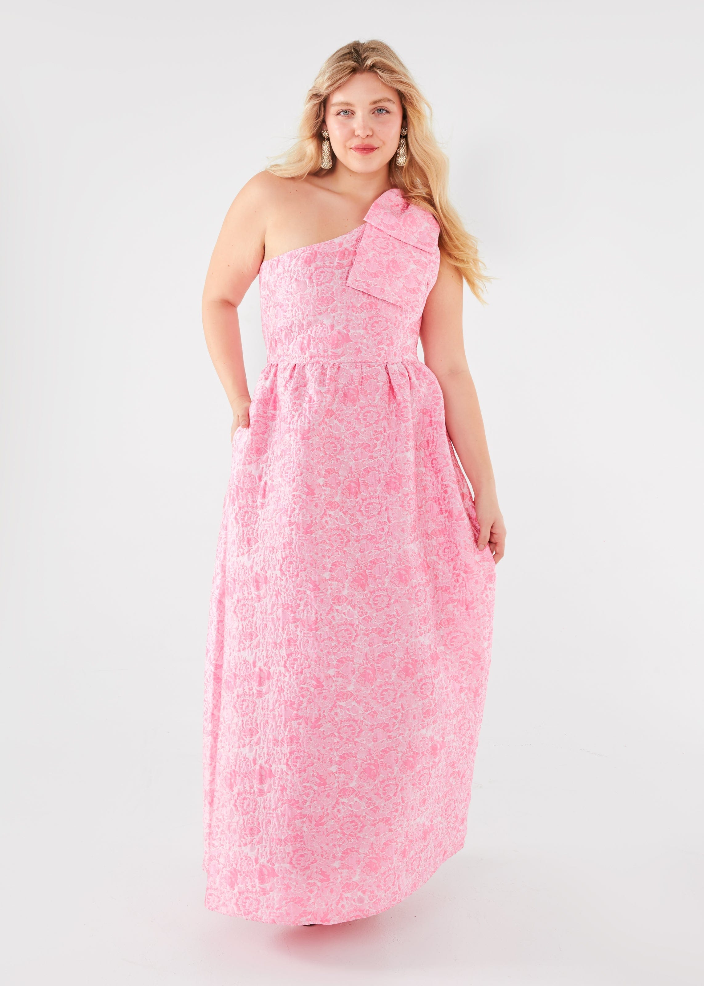 Abbey Glass Dress Caroline Gown Pink Bubble Jacquard