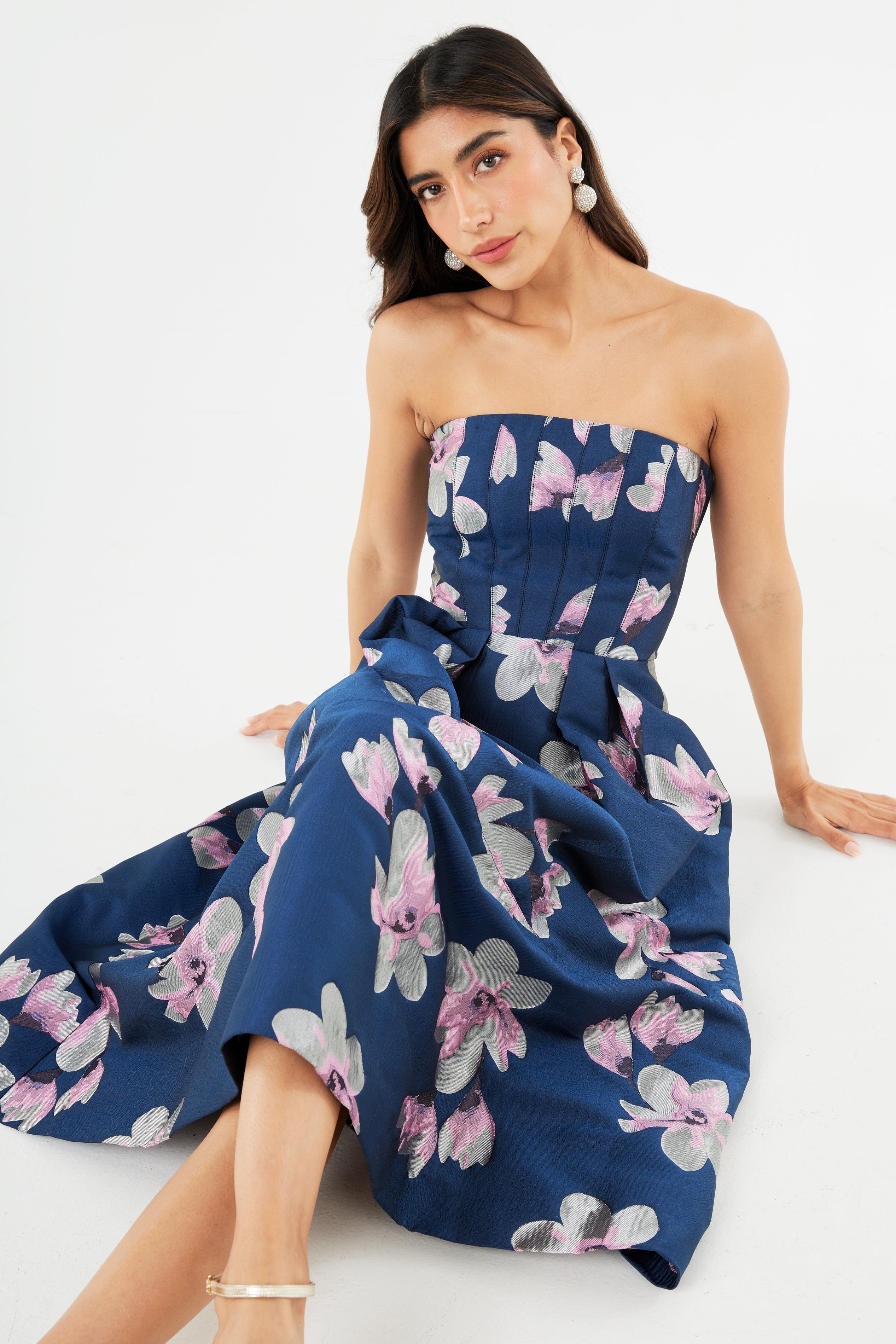 Abbey Glass Dress Catherine Dress Blue Plumeria Jacquard