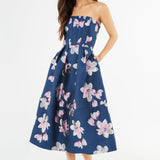 Abbey Glass Dress Catherine Dress Blue Plumeria Jacquard