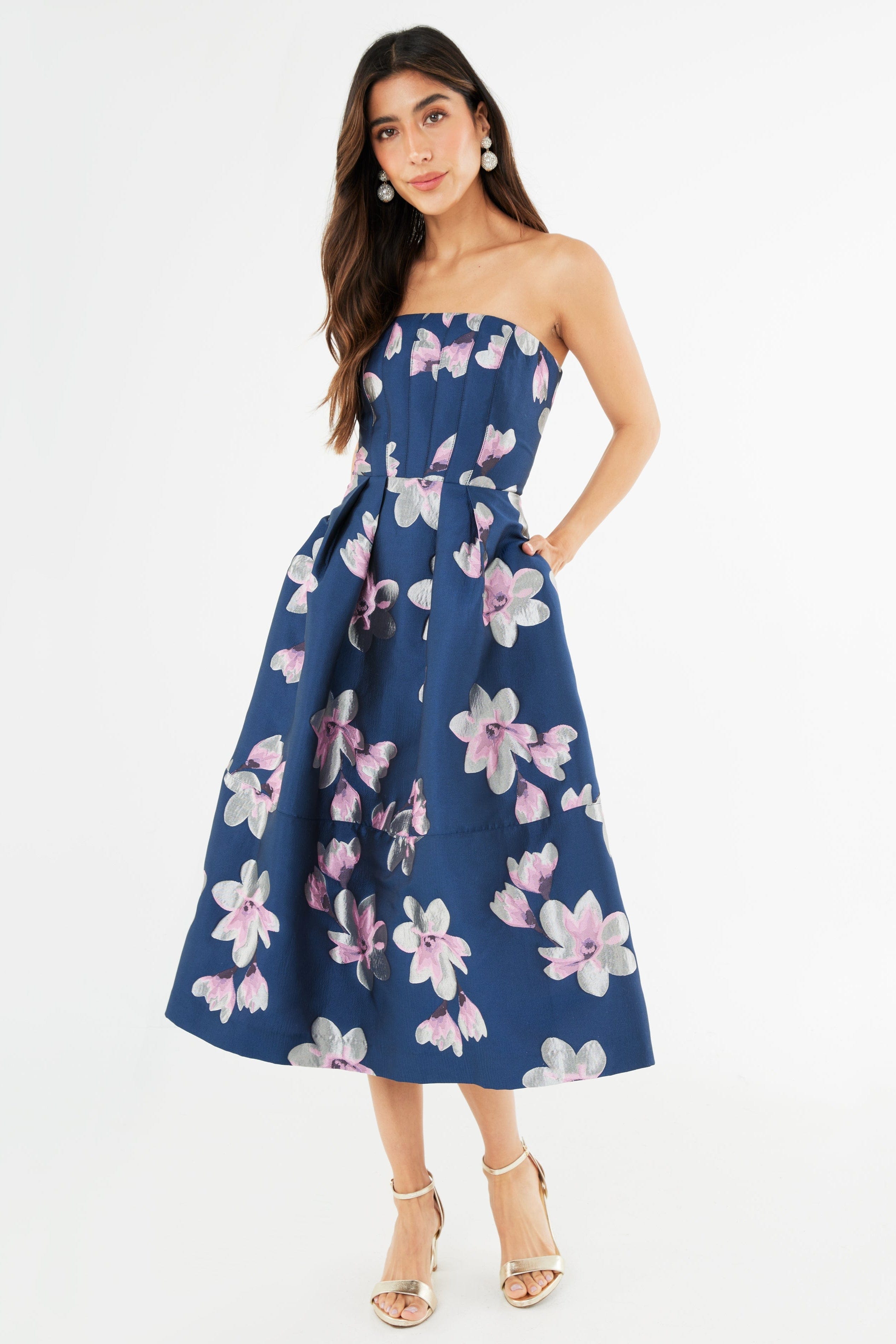 Abbey Glass Dress Catherine Dress Blue Plumeria Jacquard