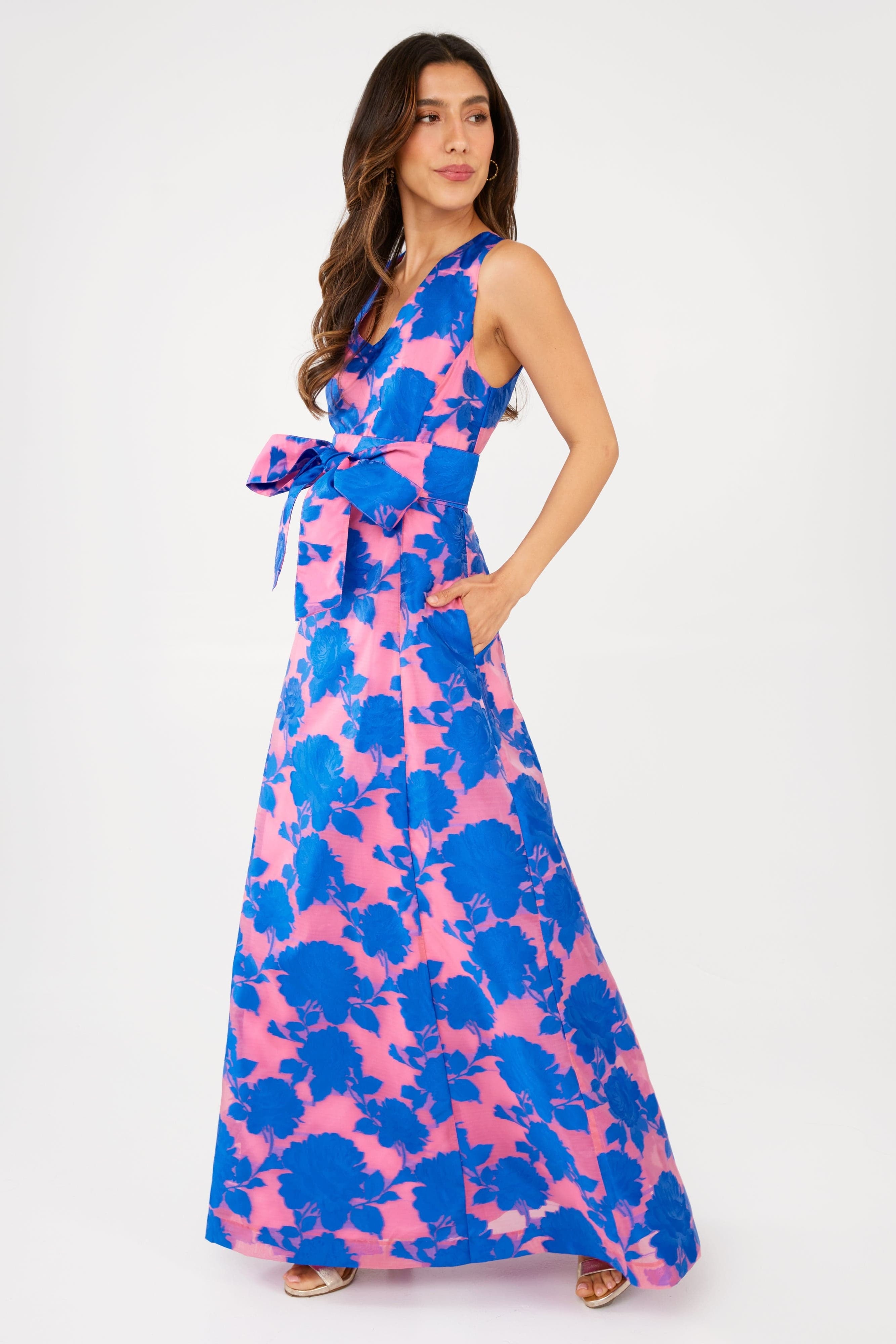 Abbey Glass Dresses Arden Gown Pink and Blue Tea Rose Organza