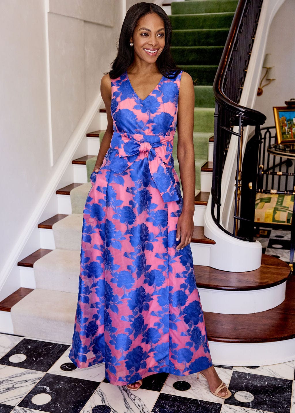 Abbey Glass Dresses Arden Gown Pink and Blue Tea Rose Organza