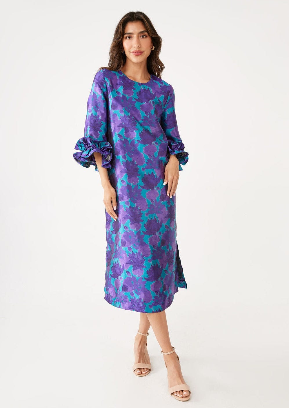 Abbey Glass Dresses Bronwyn Dress Purple Floral Silhouette Jacquard