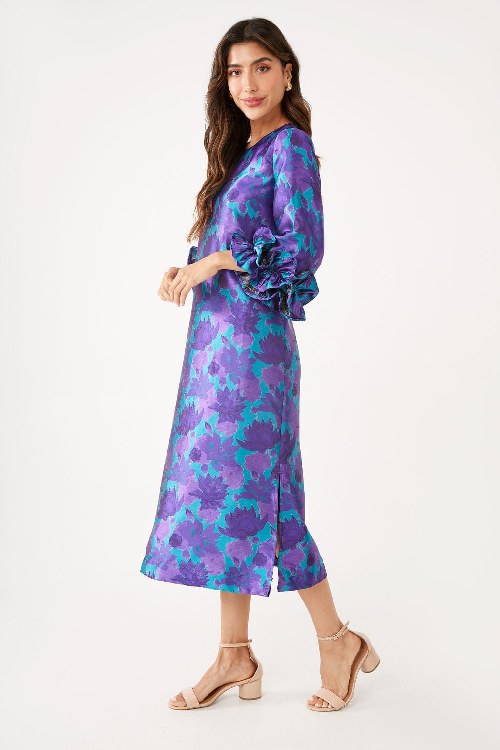 Abbey Glass Dresses Bronwyn Dress Purple Floral Silhouette Jacquard