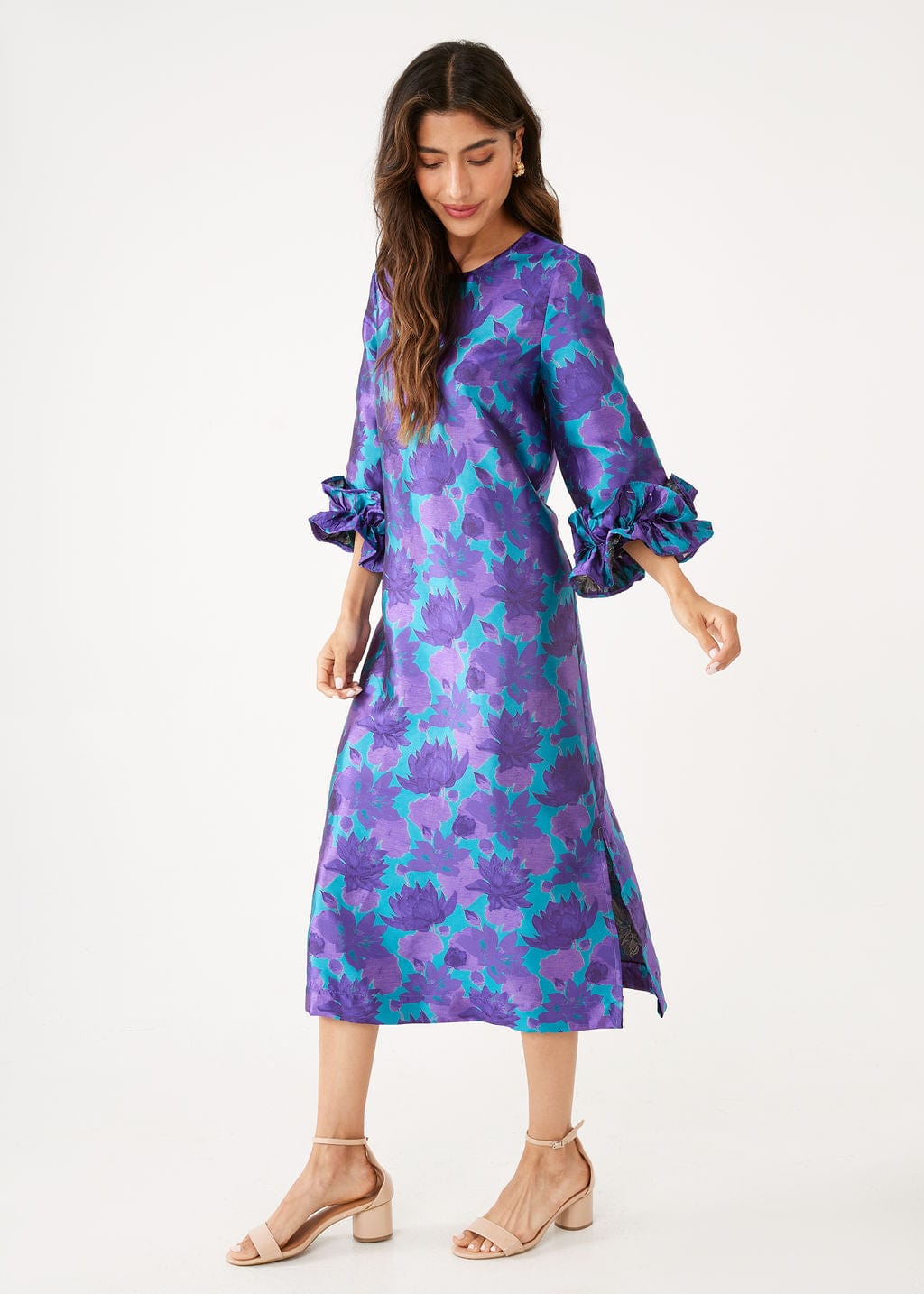 Abbey Glass Dresses Bronwyn Dress Purple Floral Silhouette Jacquard