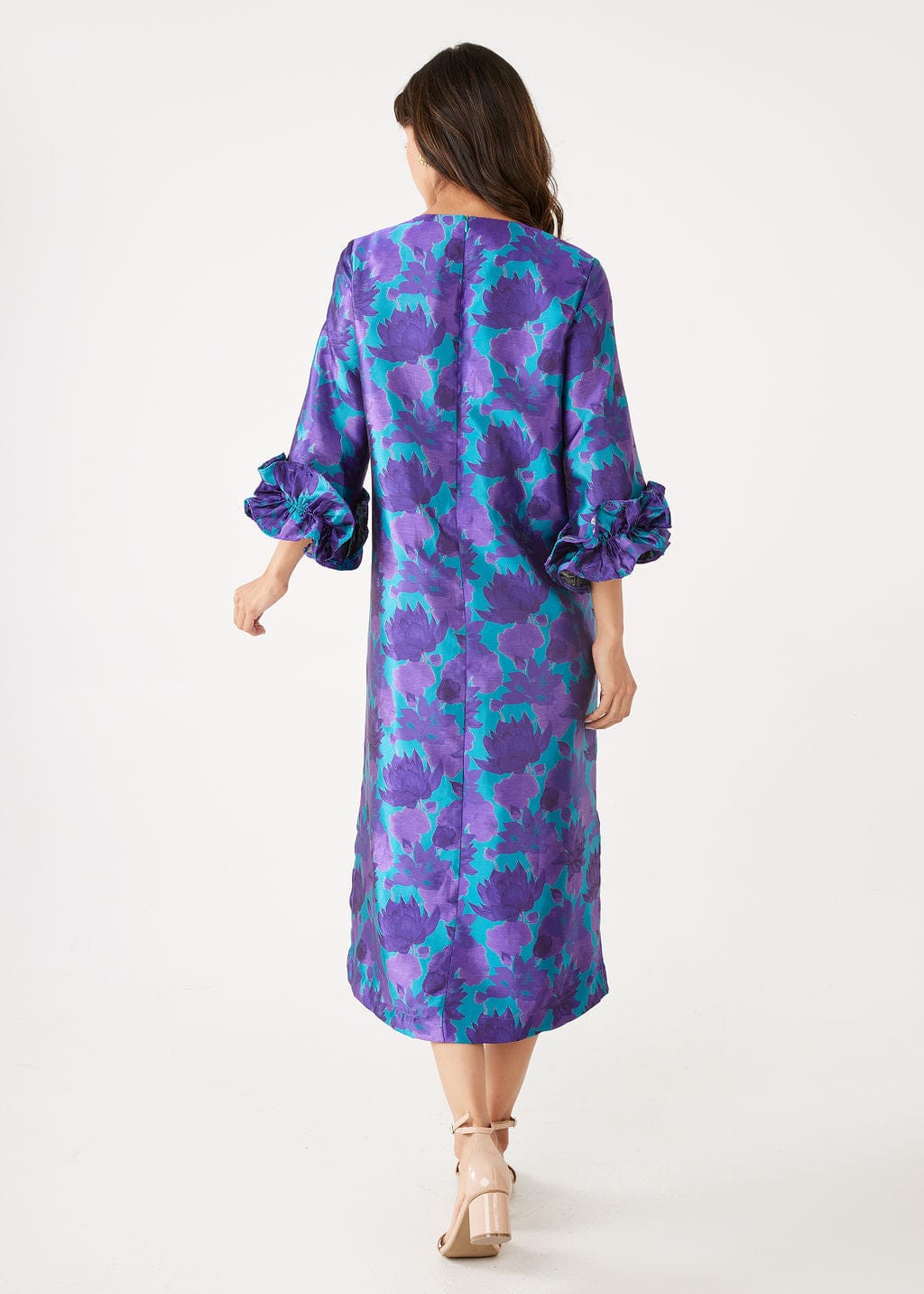 Abbey Glass Dresses Bronwyn Dress Purple Floral Silhouette Jacquard