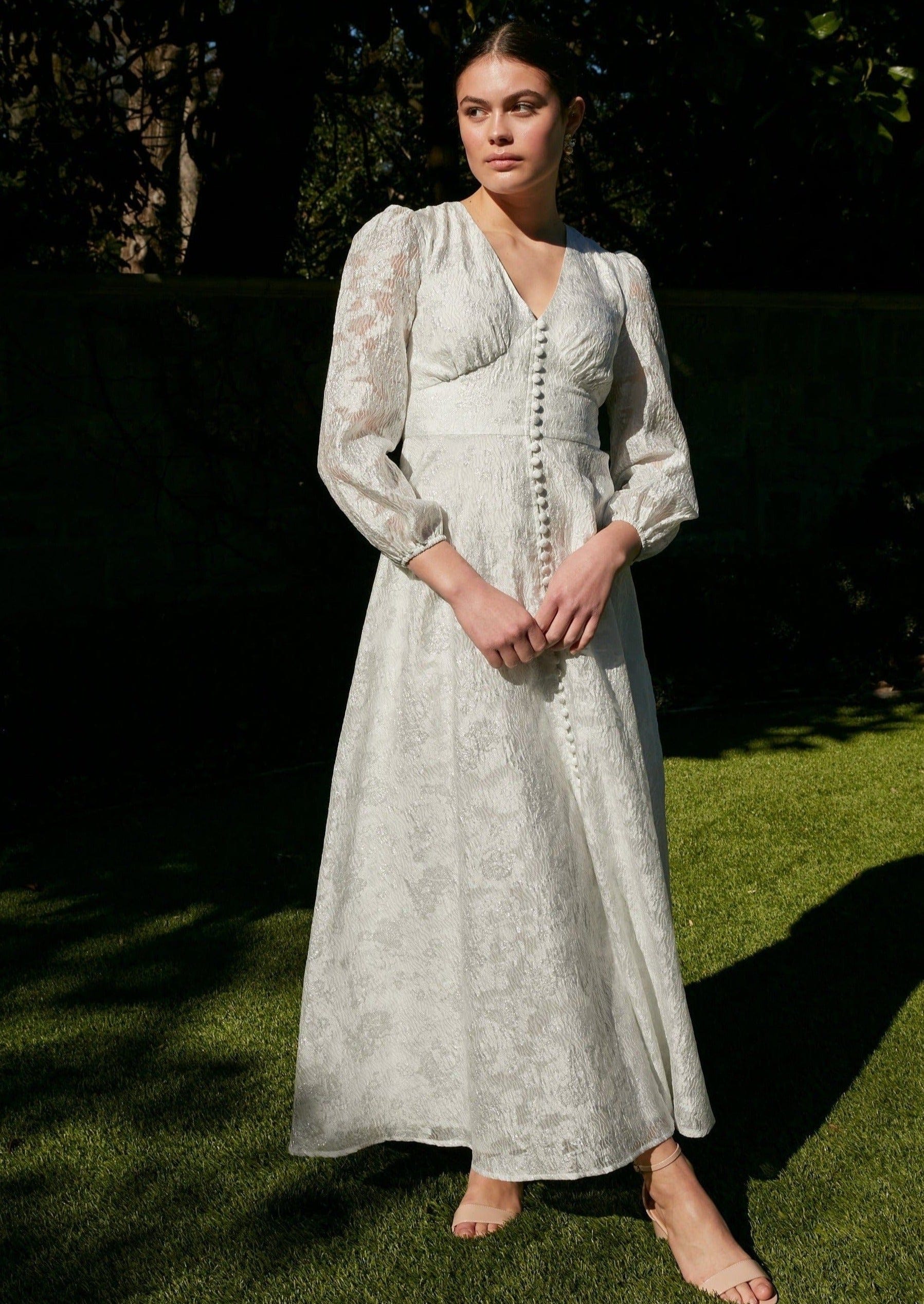 Abbey Glass Dresses Brooke Gown White Silver Organza