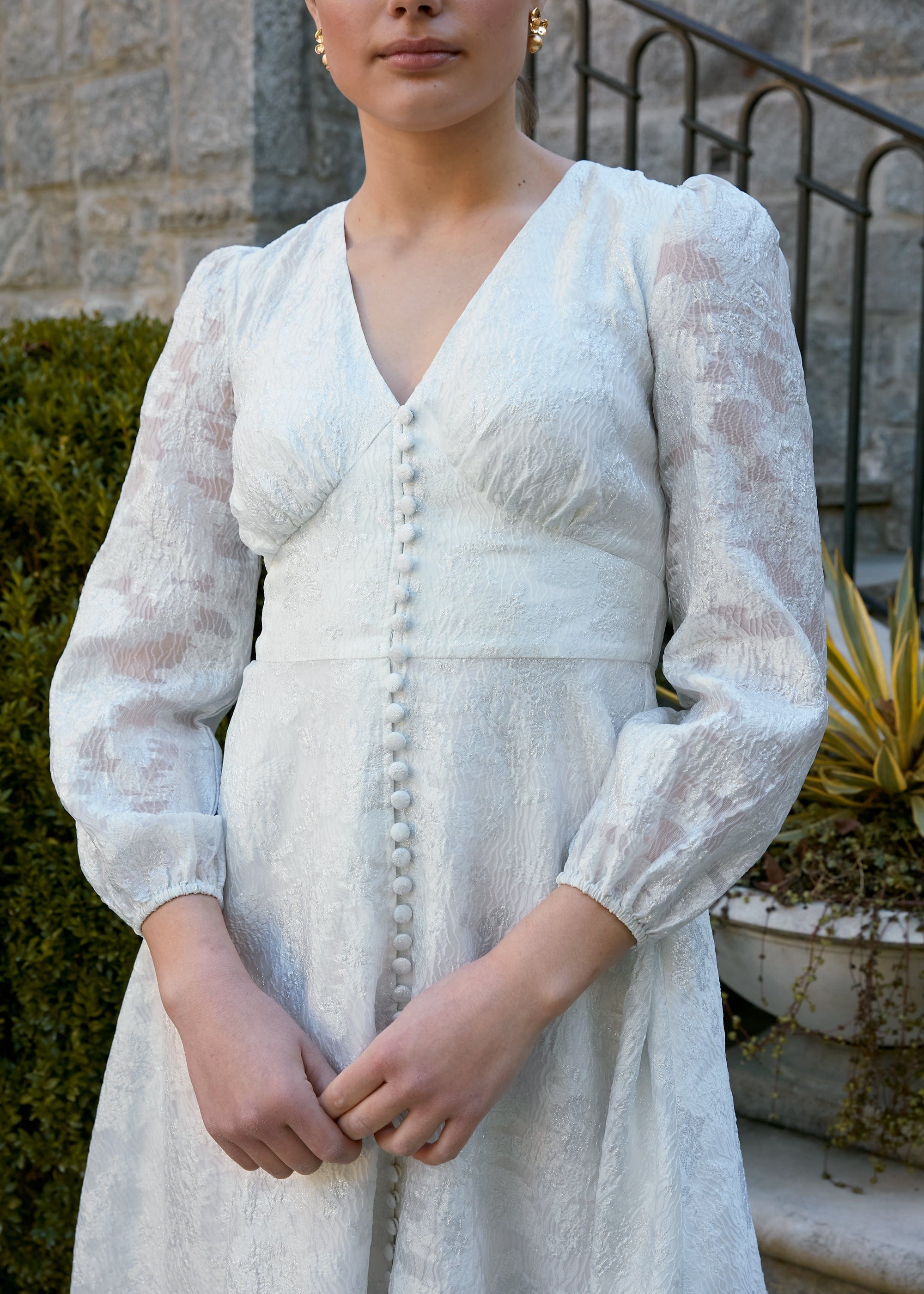 Abbey Glass Dresses Brooke Gown White Silver Organza
