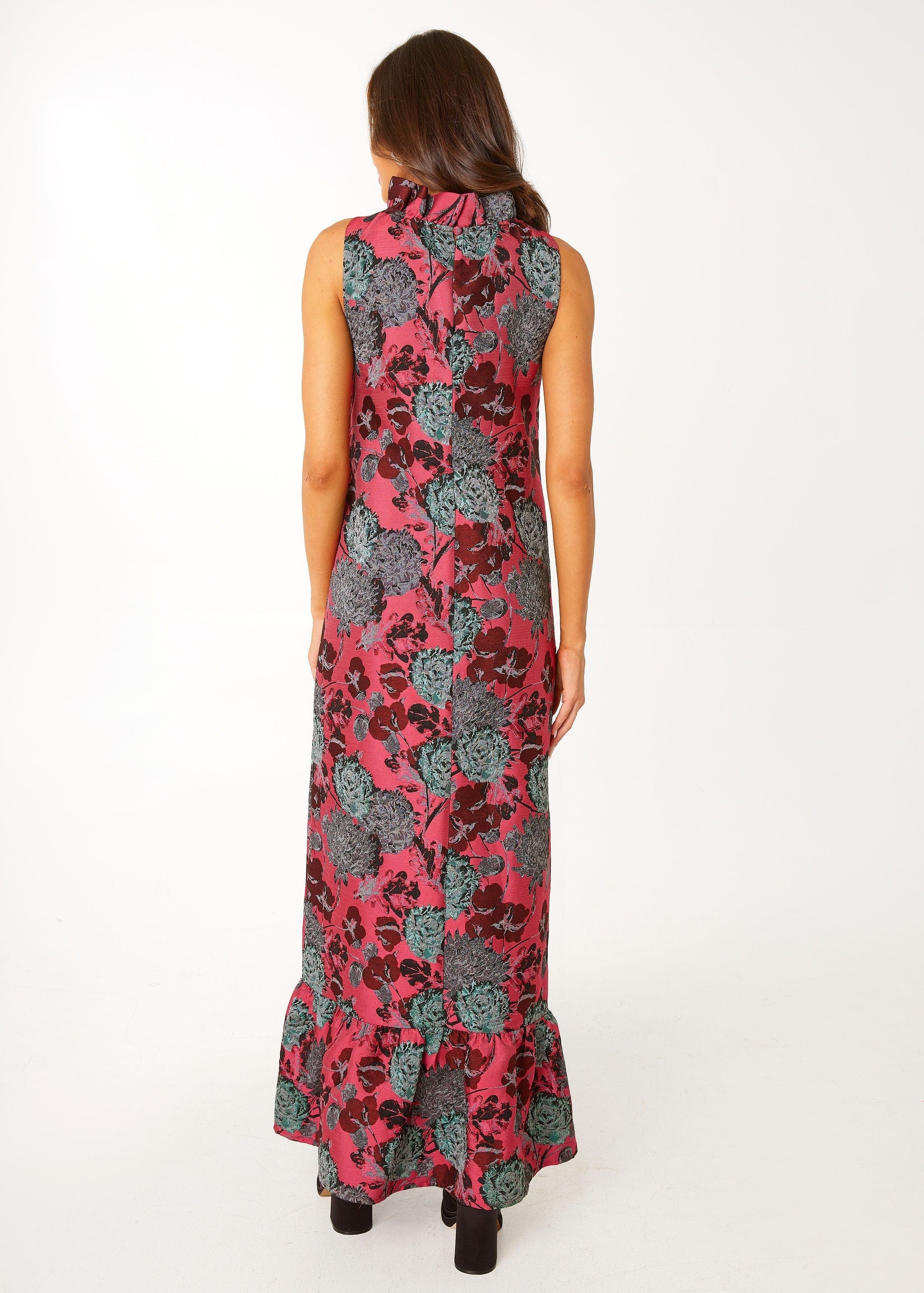 Abbey Glass Dresses Camille Gown Hot Pink Vintage Dahlia Jacquard