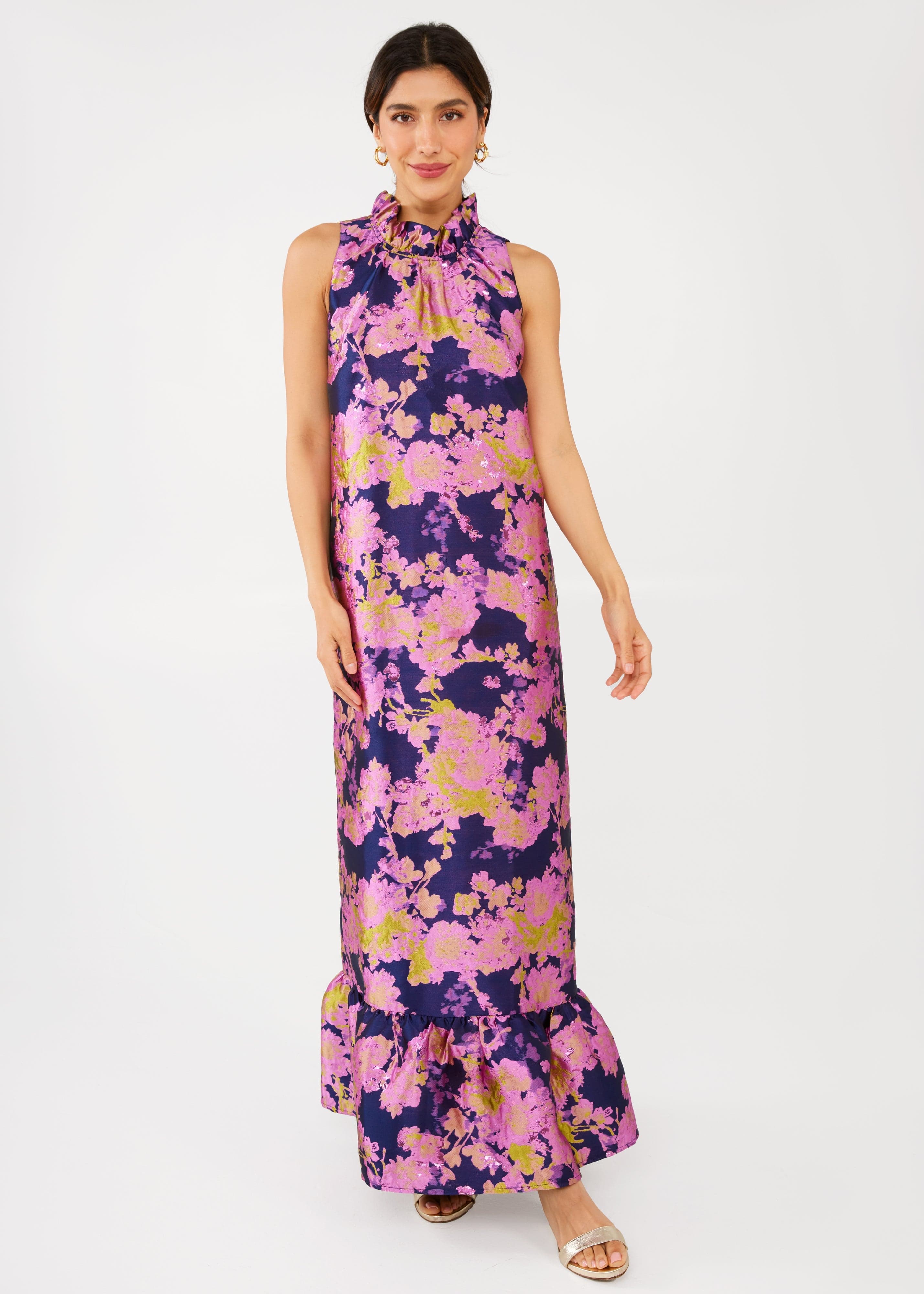 Abbey Glass Dresses Camille Gown Navy Abstract Brocade