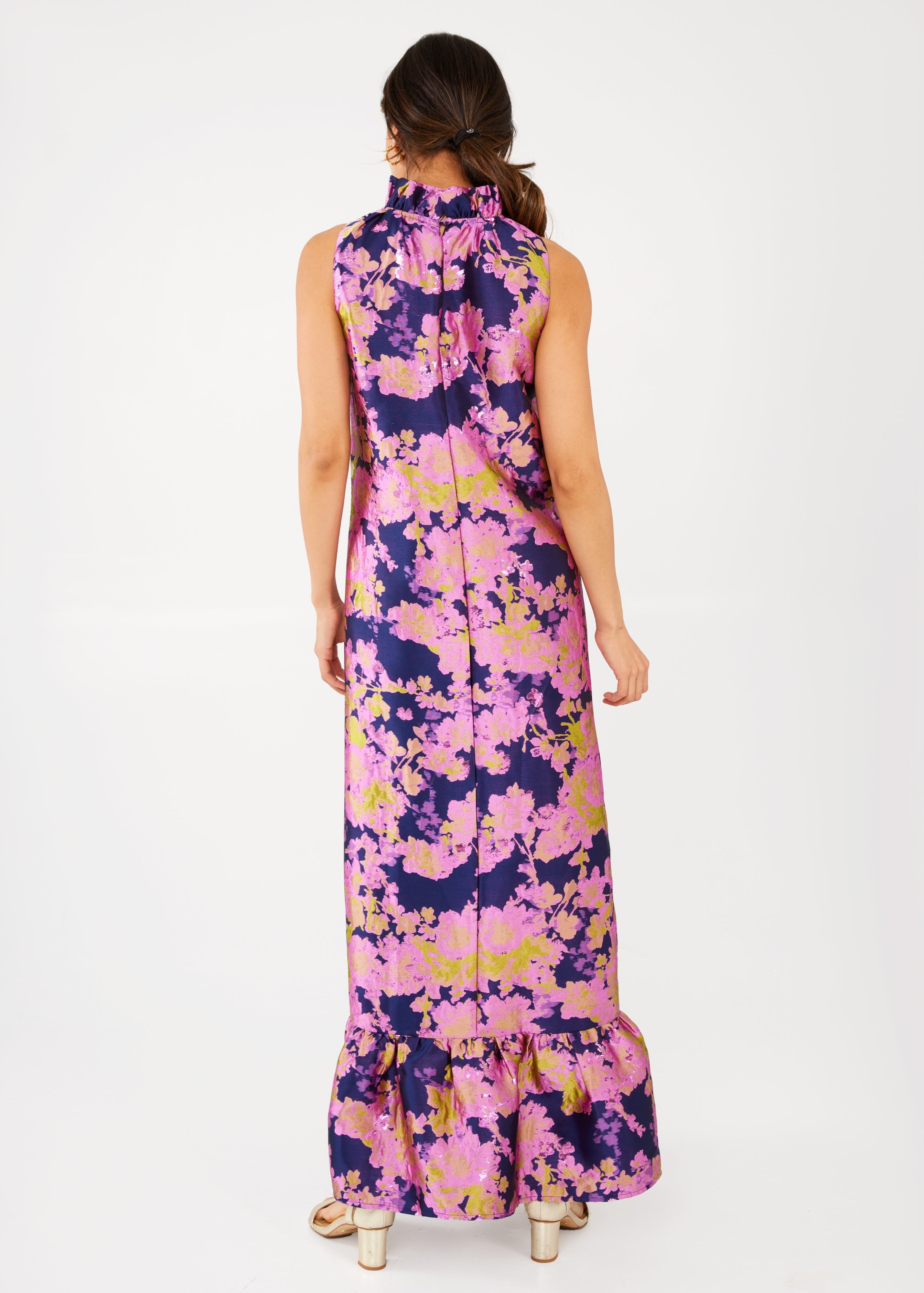 Abbey Glass Dresses Camille Gown Navy Abstract Brocade