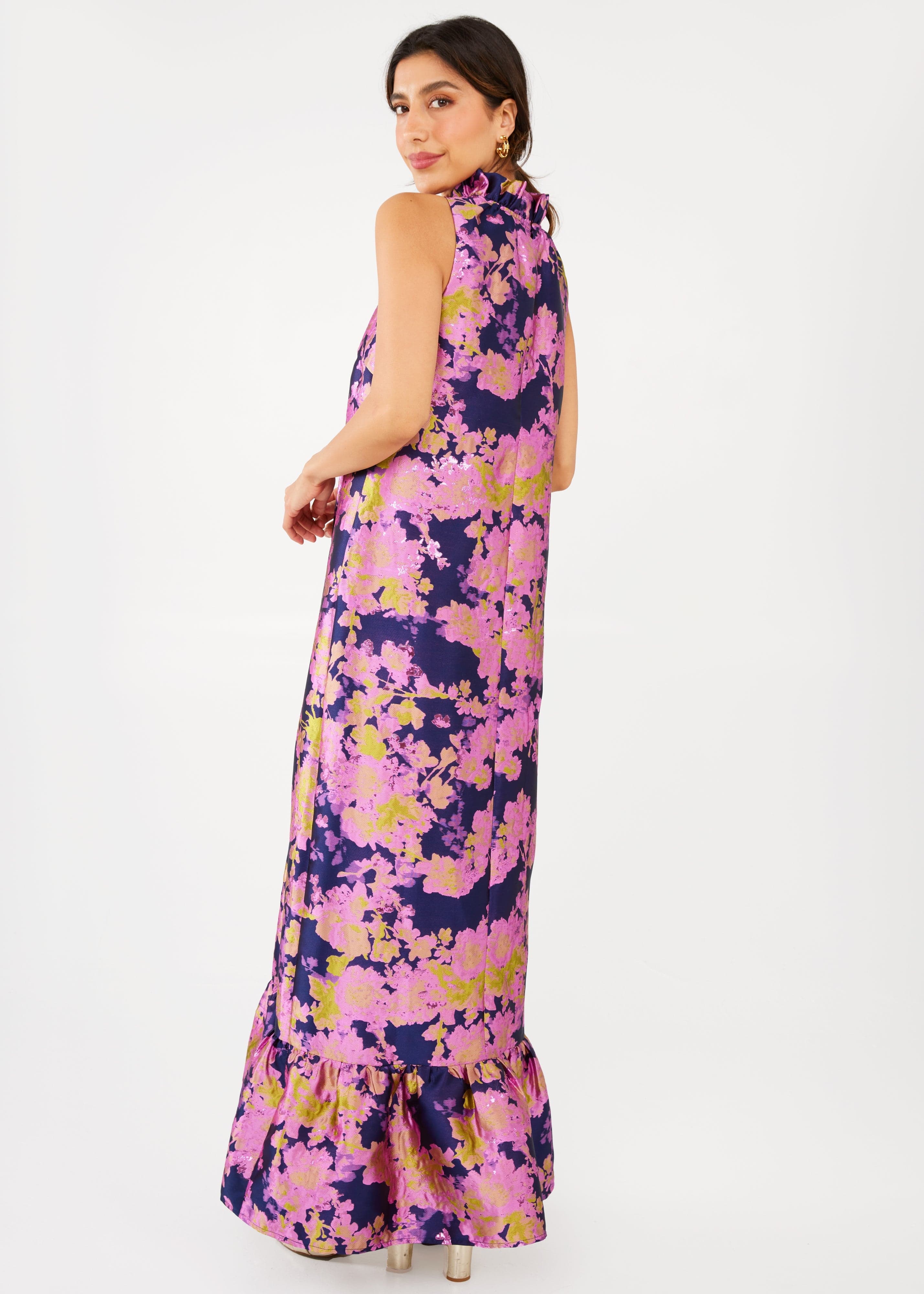 Abbey Glass Dresses Camille Gown Navy Abstract Brocade