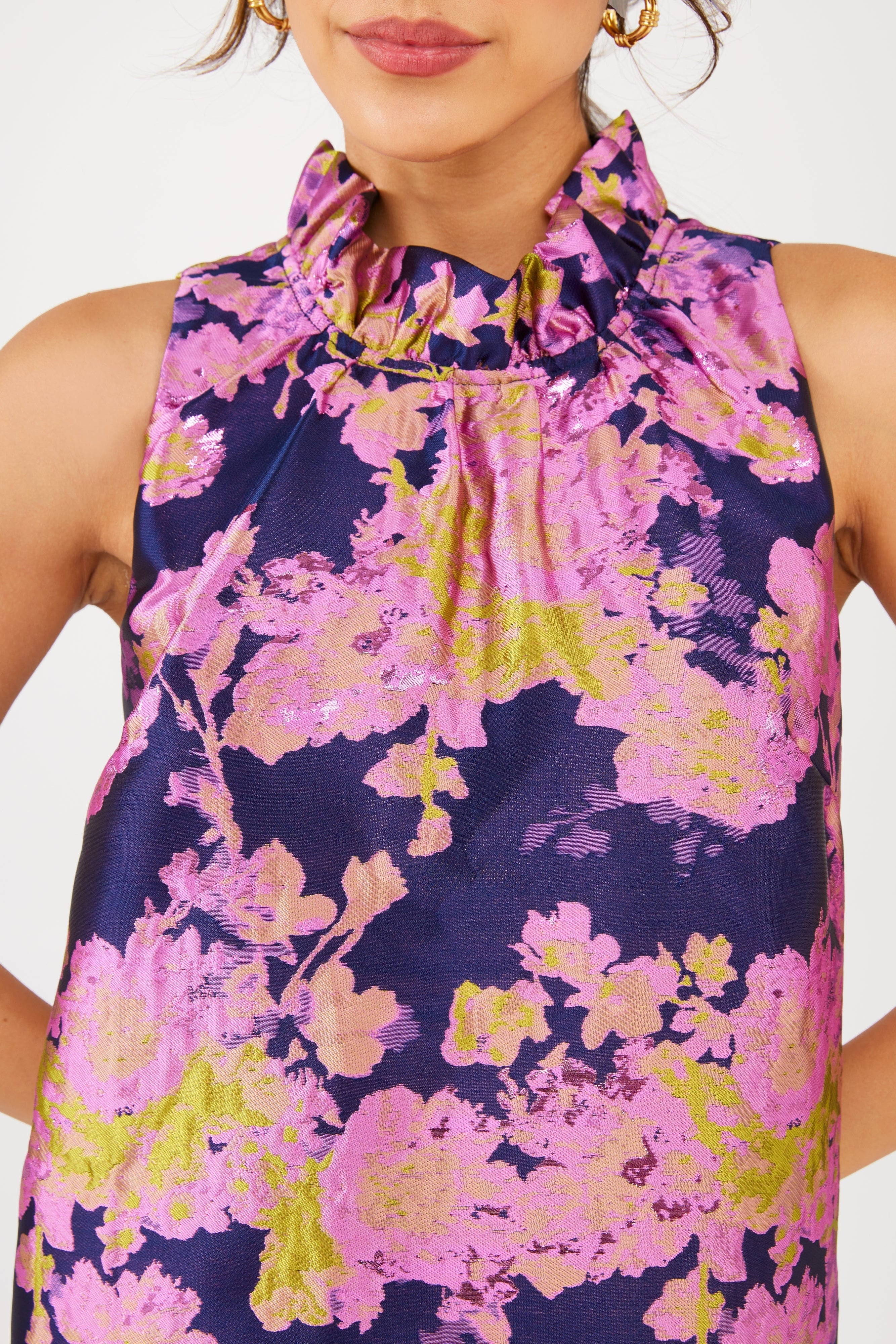 Abbey Glass Dresses Camille Gown Navy Abstract Brocade