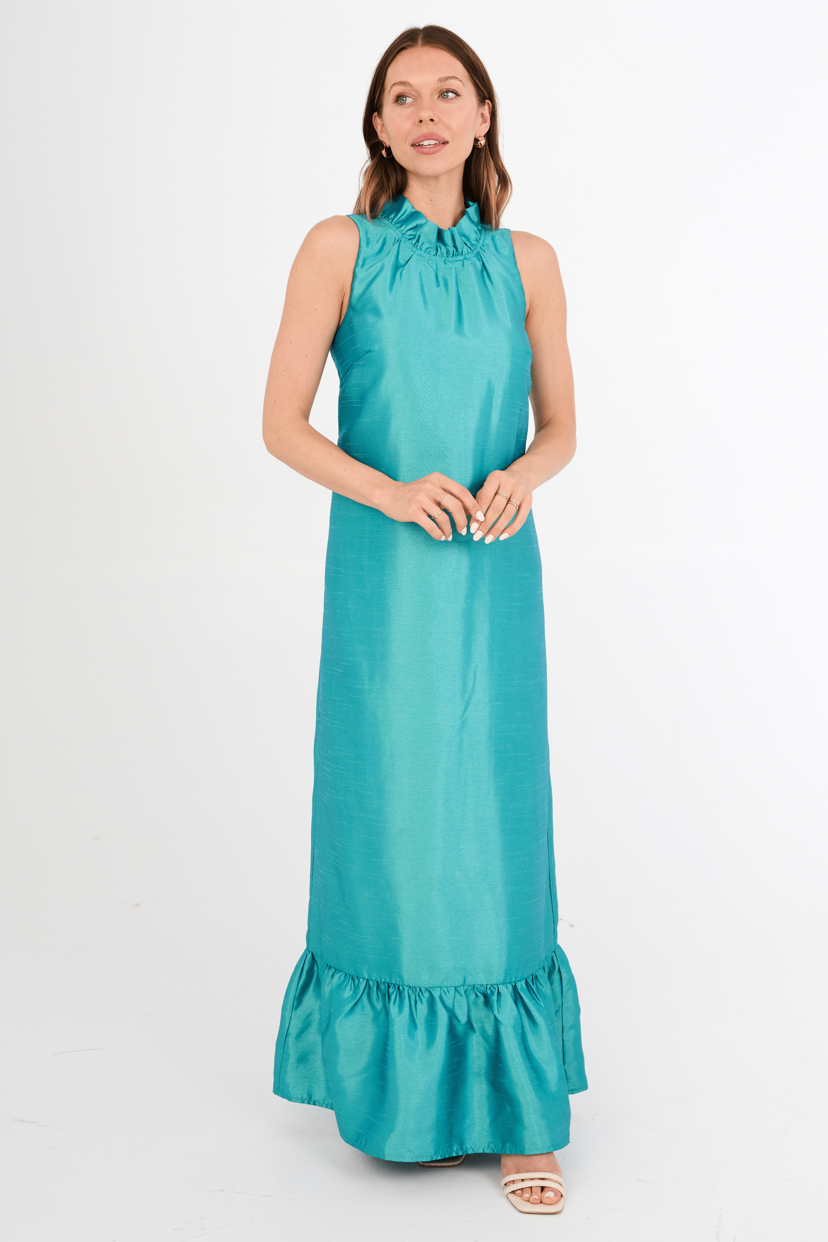 Abbey Glass Dresses Camille Gown Teal Dupioni