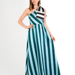 Abbey Glass Dresses Caroline Gown Blue Stripe Mikado