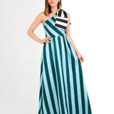 Abbey Glass Dresses Caroline Gown Blue Stripe Mikado