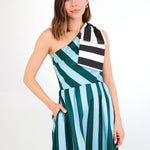 Abbey Glass Dresses Caroline Gown Blue Stripe Mikado