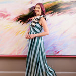 Abbey Glass Dresses Caroline Gown Blue Stripe Mikado