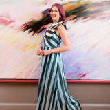 Abbey Glass Dresses Caroline Gown Blue Stripe Mikado