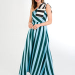 Abbey Glass Dresses Caroline Gown Blue Stripe Mikado