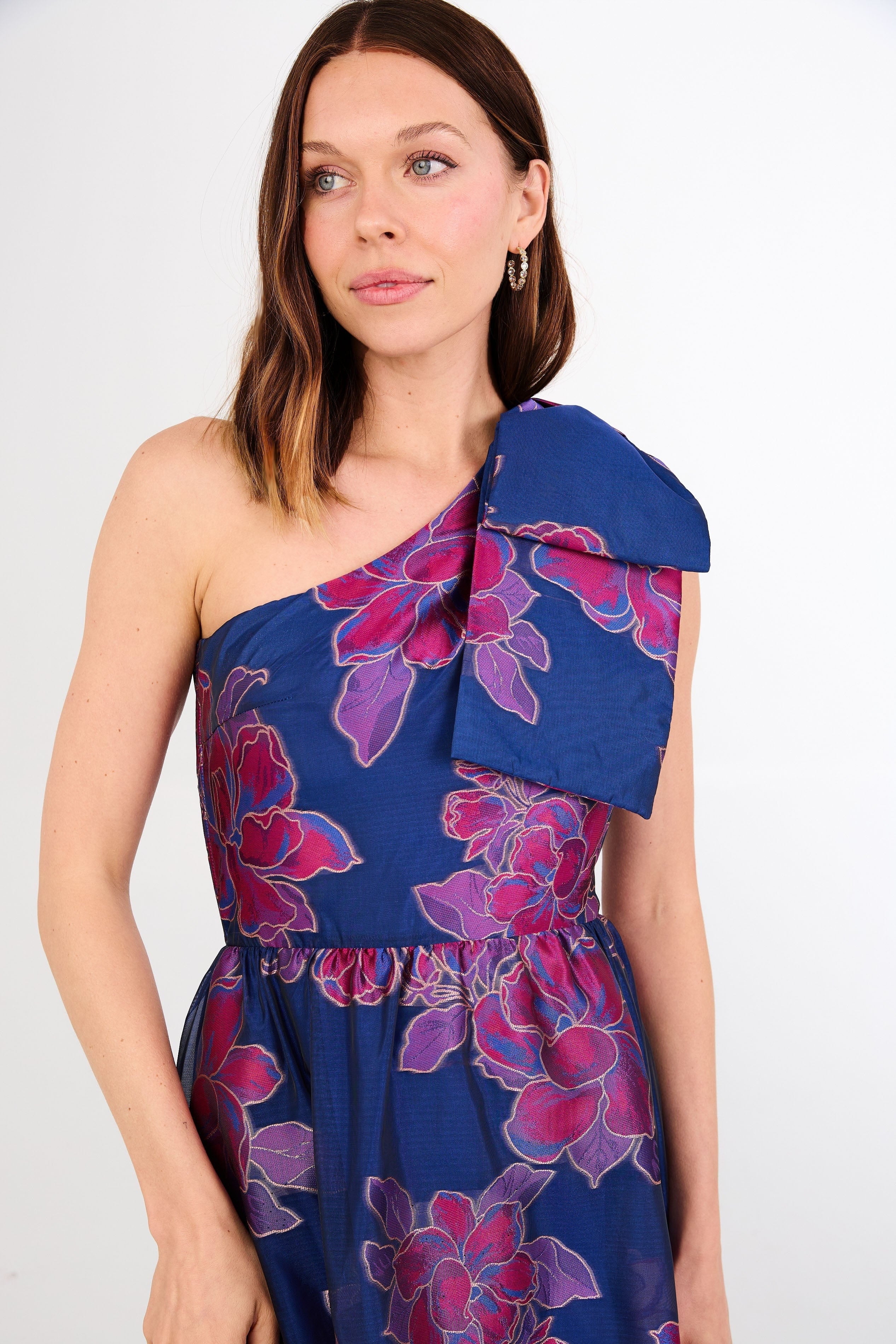 Abbey Glass Dresses Caroline Gown Fuchsia Navy Peony Organza