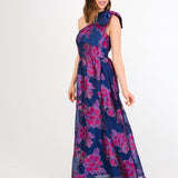 Abbey Glass Dresses Caroline Gown Fuchsia Navy Peony Organza