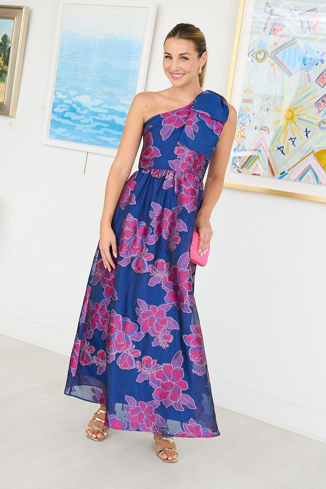 Abbey Glass Dresses Caroline Gown Fuchsia Navy Peony Organza