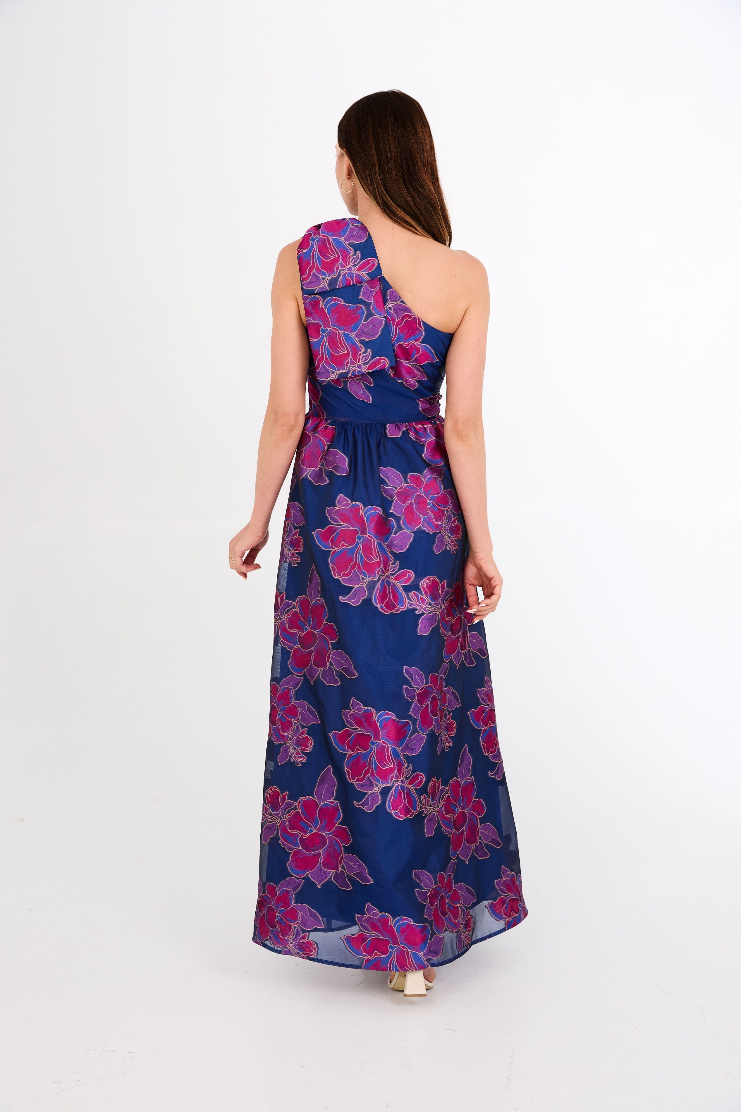 Abbey Glass Dresses Caroline Gown Fuchsia Navy Peony Organza