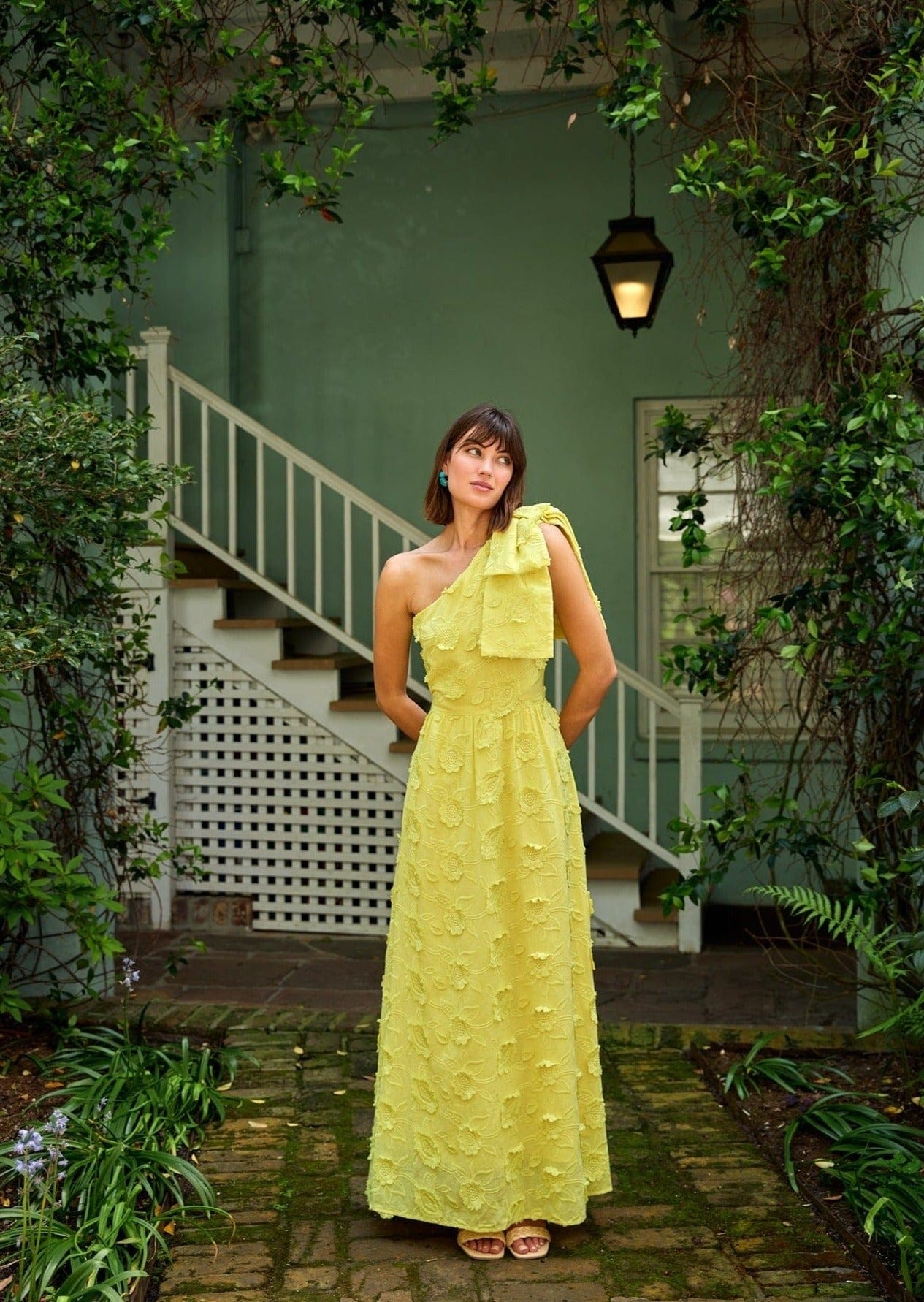 Abbey Glass Dresses Caroline Gown Hot Yellow 3-D Floral Cotton