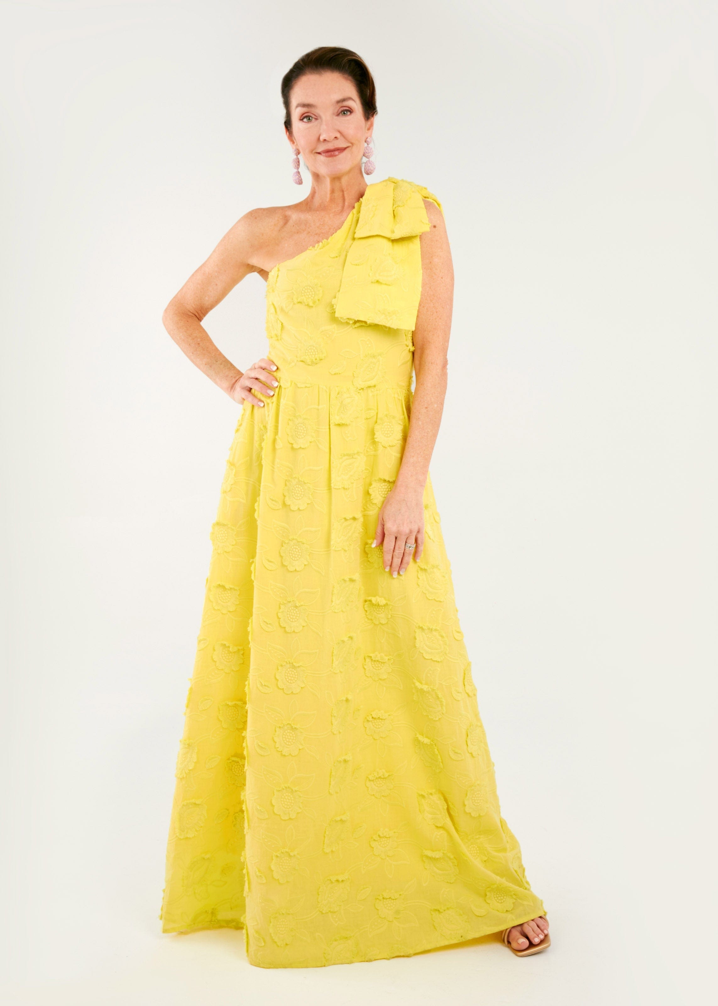 Abbey Glass Dresses Caroline Gown Hot Yellow 3-D Floral Cotton