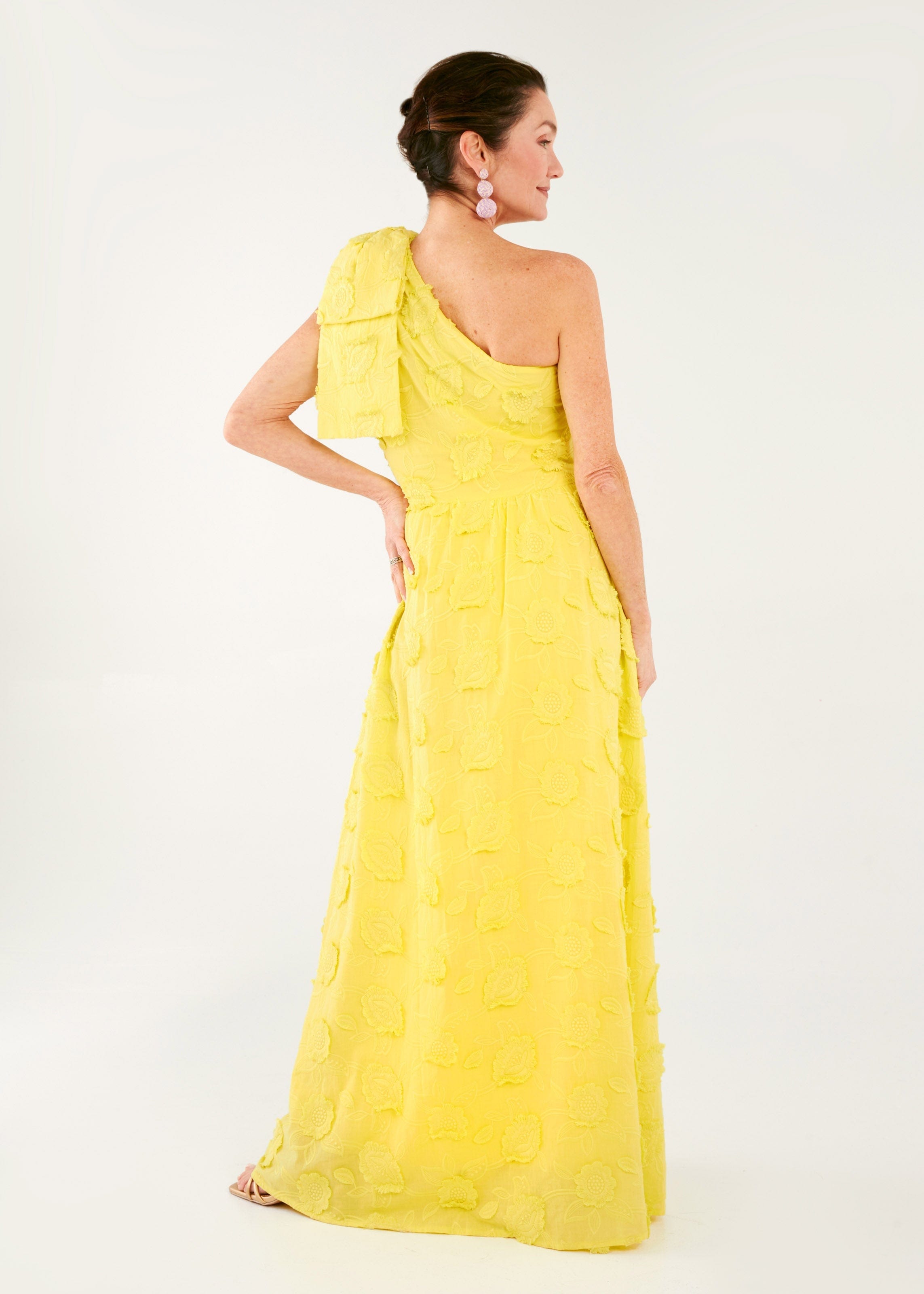 Abbey Glass Dresses Caroline Gown Hot Yellow 3-D Floral Cotton