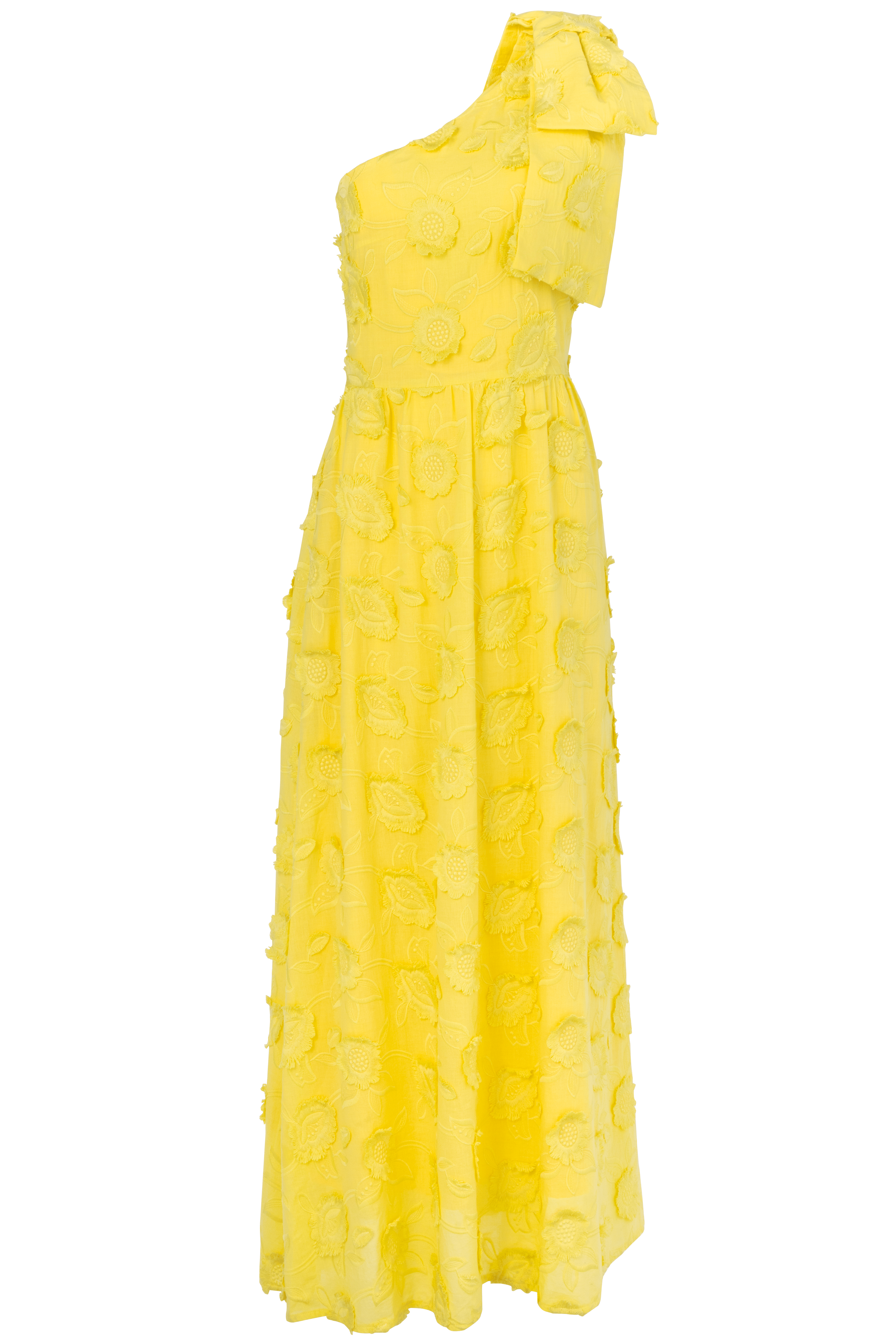 Abbey Glass Dresses Caroline Gown Hot Yellow 3-D Floral Cotton