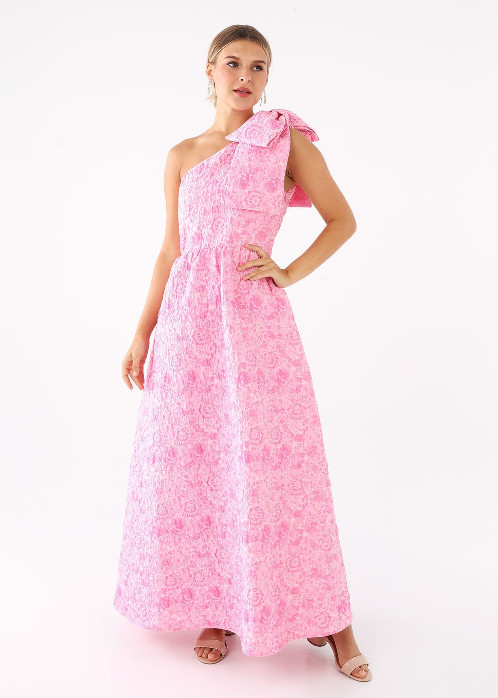 Abbey Glass Dresses Caroline Gown Pink Bubble Jacquard