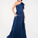 Abbey Glass Dresses Caroline One-Shoulder Gown Navy Organza