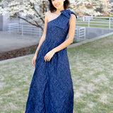 Abbey Glass Dresses Caroline One-Shoulder Gown Navy Organza