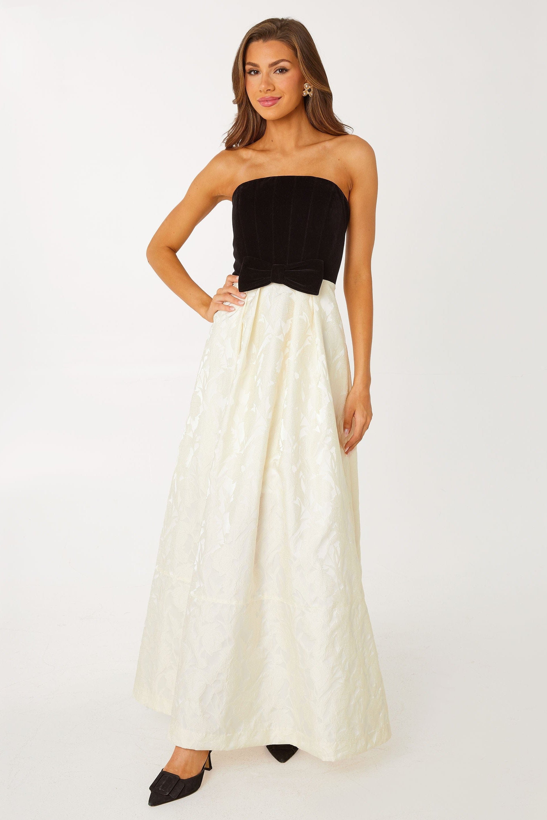 Abbey Glass Dresses Catherine Gown Velvet and Ivory Embossed Satin