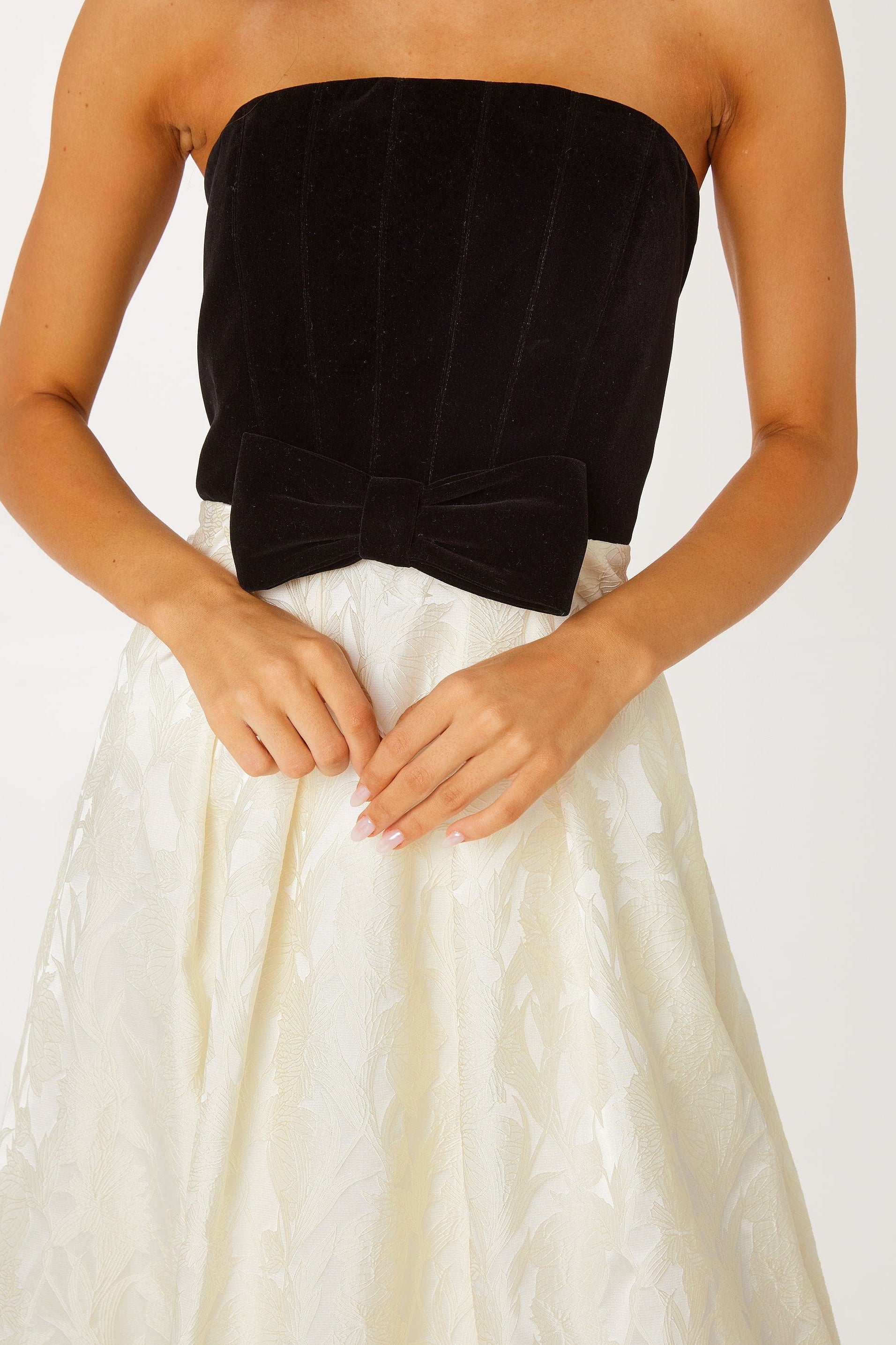 Abbey Glass Dresses Catherine Gown Velvet and Ivory Embossed Satin