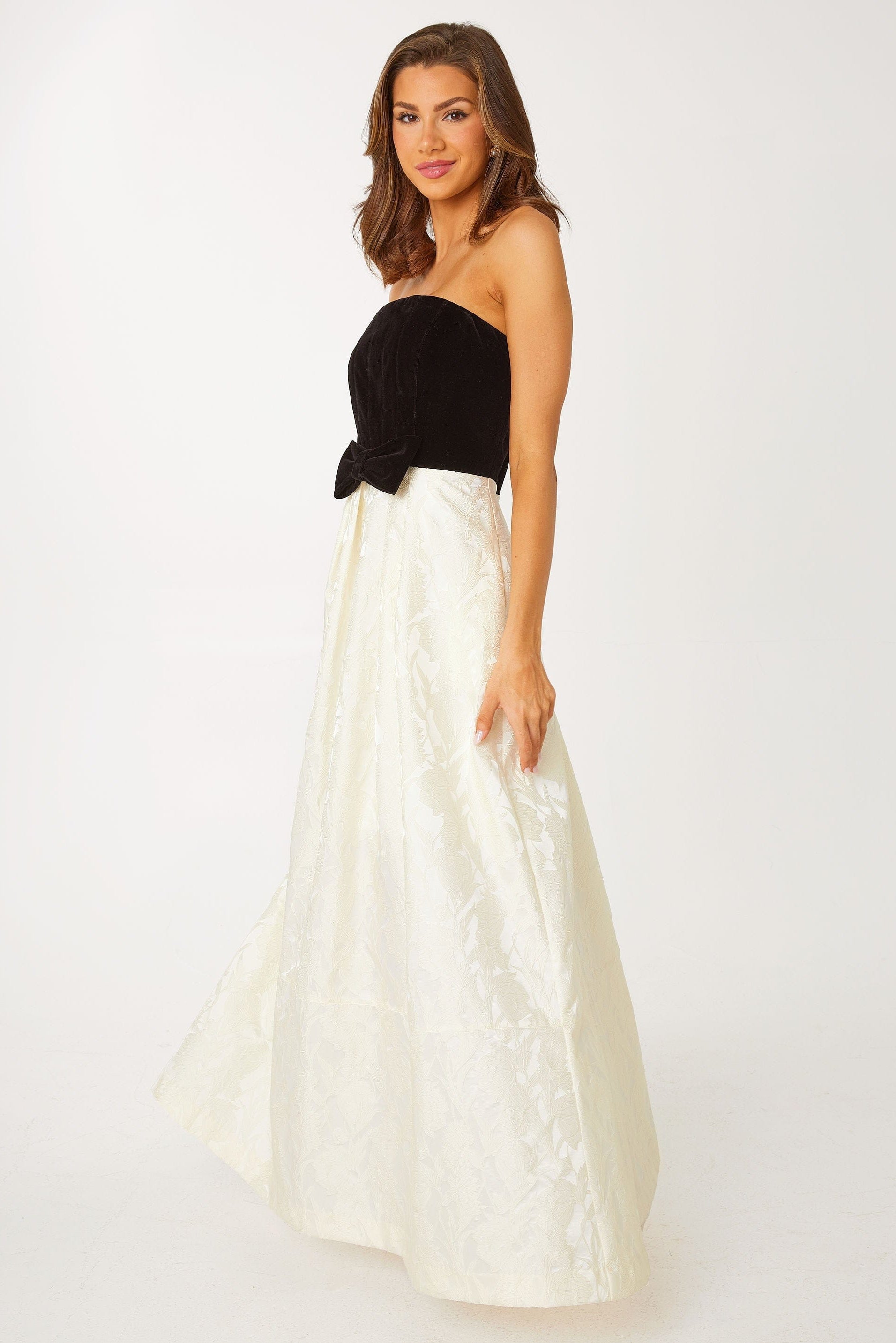 Abbey Glass Dresses Catherine Gown Velvet and Ivory Embossed Satin