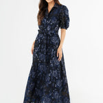 Abbey Glass Dresses Charlotte Gown Navy Metallic Rose Organza