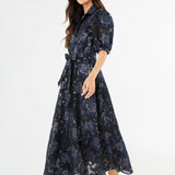 Abbey Glass Dresses Charlotte Gown Navy Metallic Rose Organza