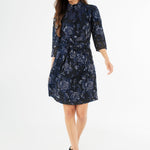 Abbey Glass Dresses Claudine Dress Navy Metallic Rose Organza