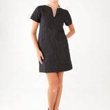 Abbey Glass Dresses Lulu Dress Black Textured Satin Jacquard