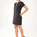 Abbey Glass Dresses Lulu Dress Black Textured Satin Jacquard